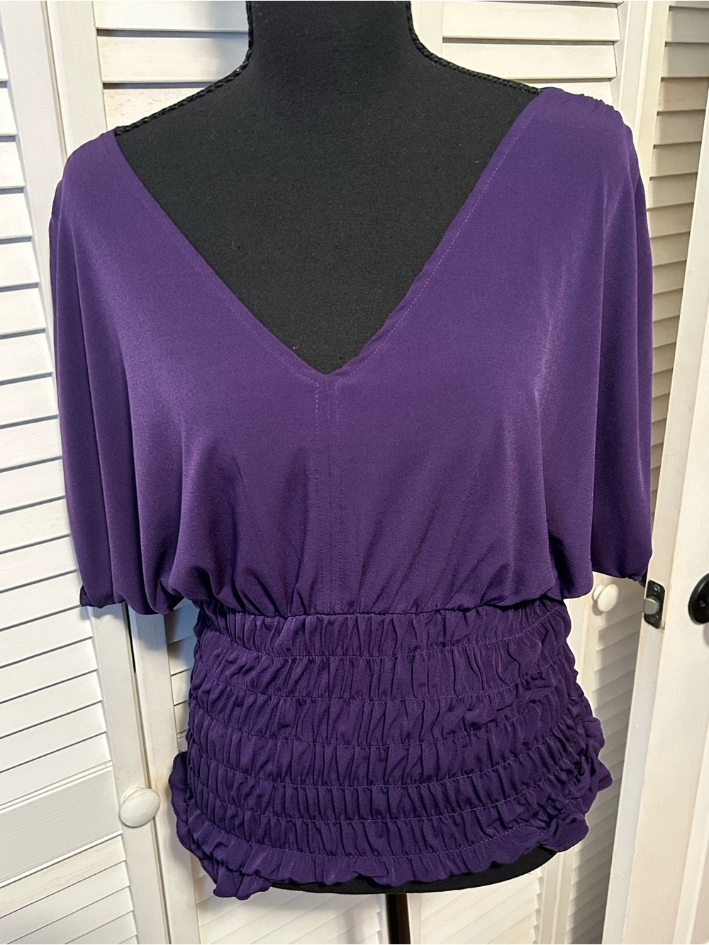 Worthington Deep Purple V-Neck Smocked Waist Tunic
